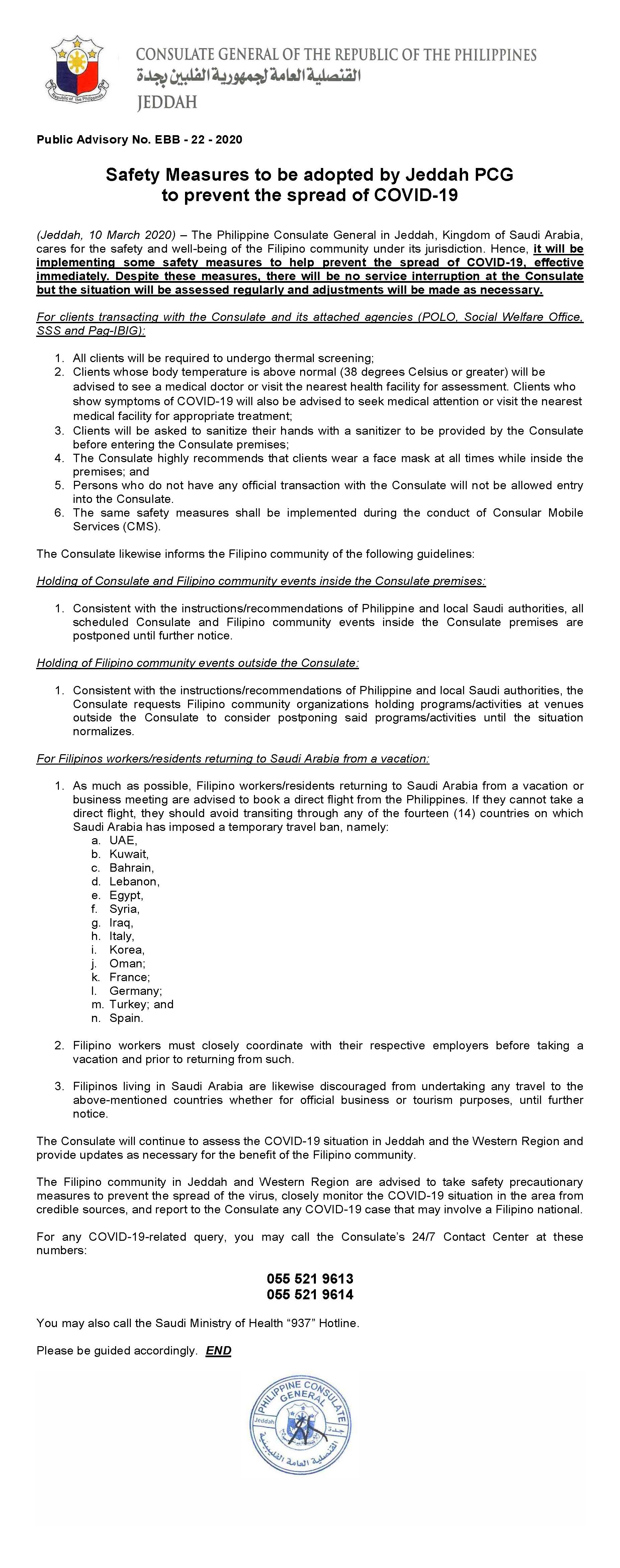 Consulate Letter Head 1 Advisory on coronavirus amended