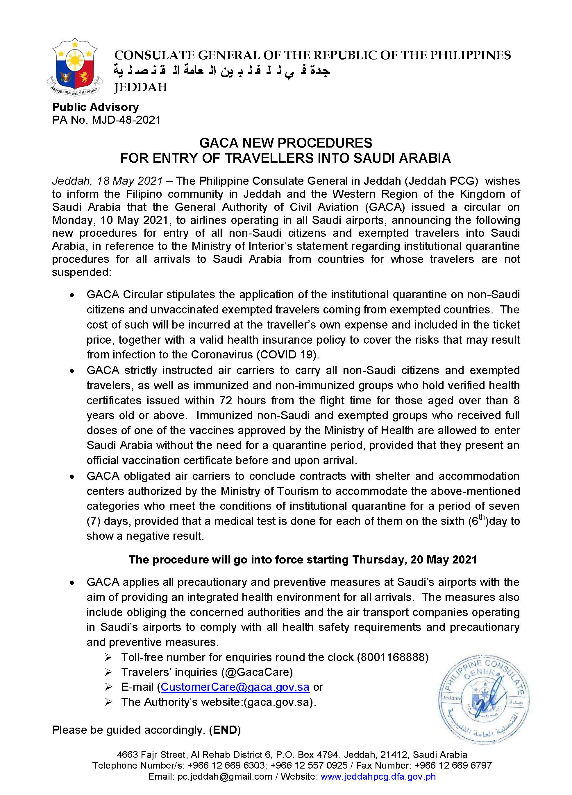 Gaca travel guidelines