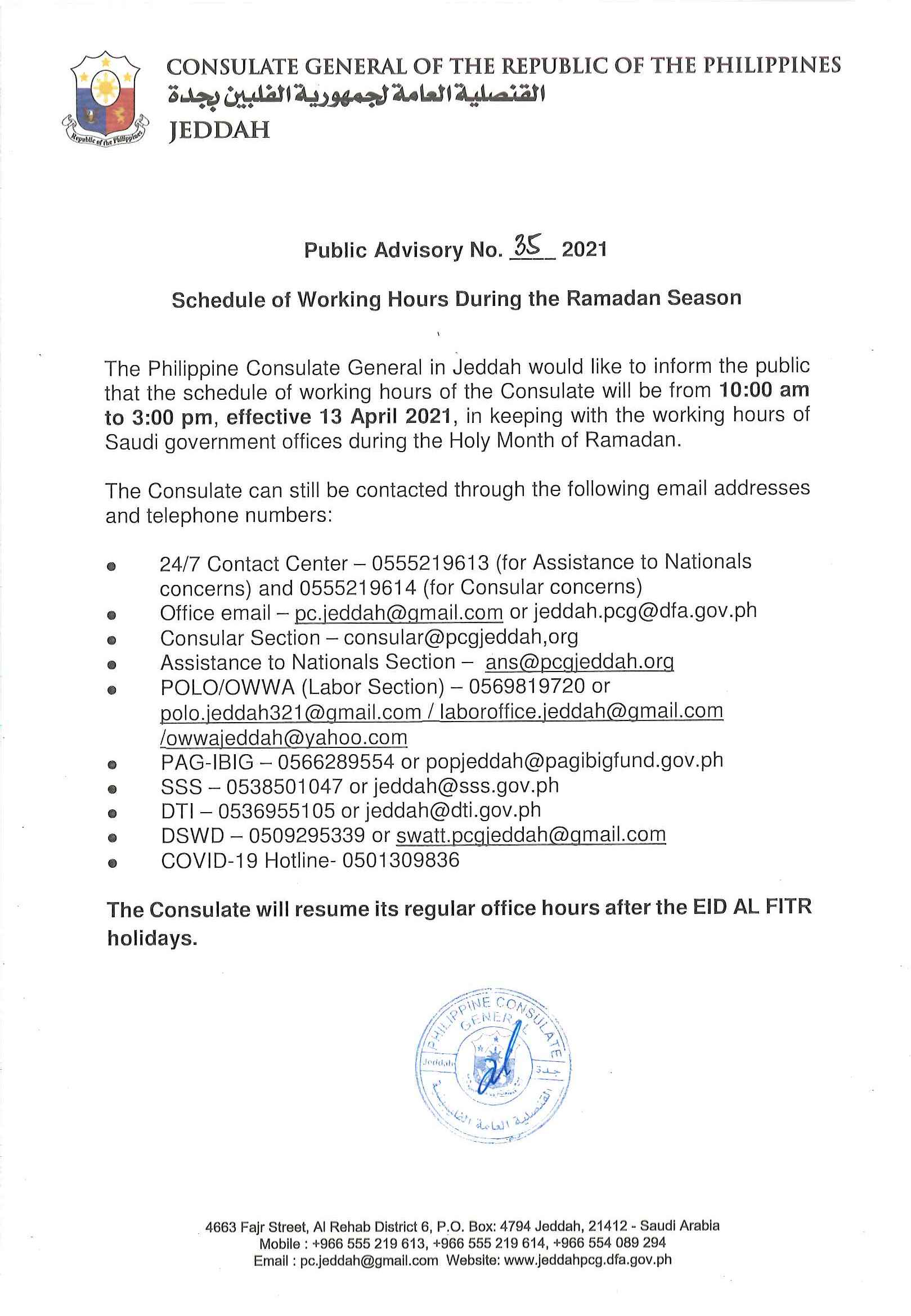 Public Advisory No. 35 2021 Page 2