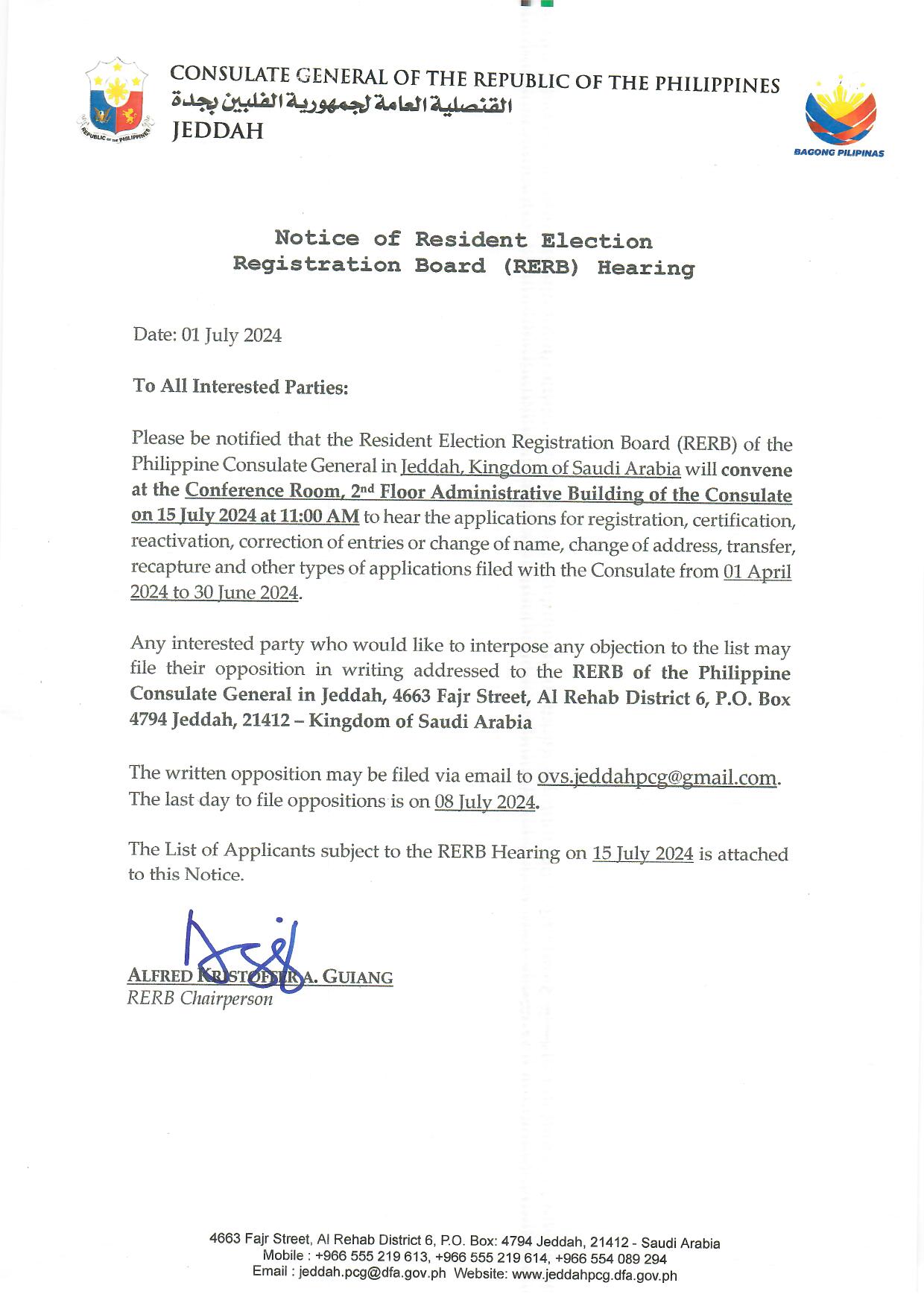 NOTICE OF 6TH HEARING 15 JULY 2024