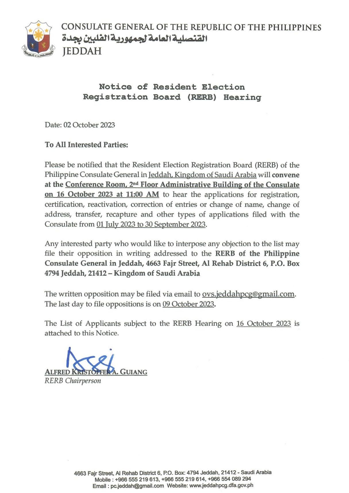 Notice of 3RD RERB Hearing 16 October 2023 Page 1