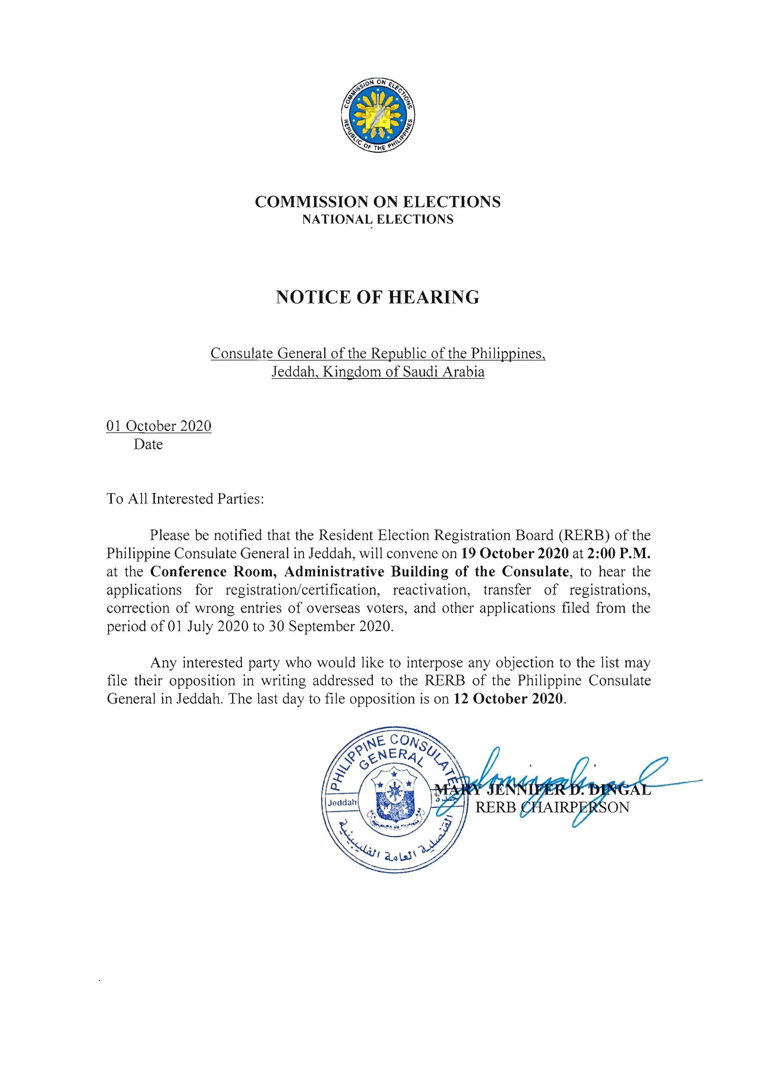 Notice of Hearing